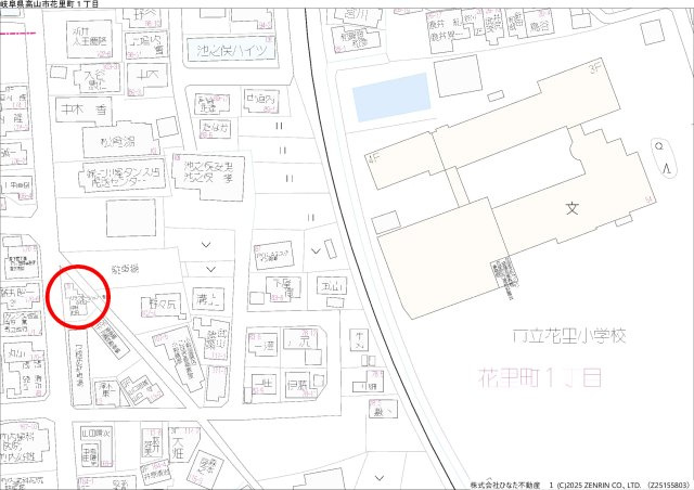 2026/2/28成約　戸建　高山市花里町　500万（2025/12/16新規）の地図