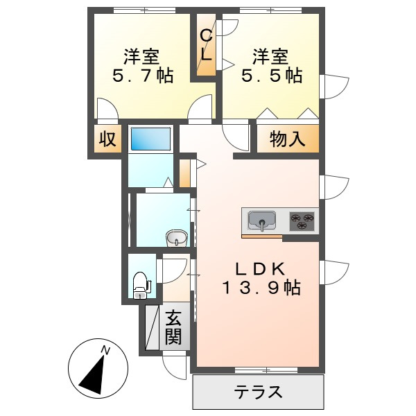 ベルブランシュ笹沖 Aの間取り