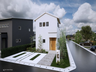 【外観パース】 | 宇治市木幡御蔵山　3区画3号地　売土地　建築条件付き | 参考プランになりますので、お客様のお好みの外観を一緒に作らせていただきます。外壁には、メンテナンスが楽な光セラを採用しており、汚れがつきにくく、色あせもしにくいのでおススメです！
