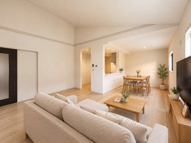 香芝市高　全４棟の居間・リビング|※家具・小物はAIで配置しています