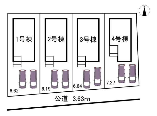【完成しました！】名古屋市南区南野町2丁目　全4棟の区画図|全体区画数｜全4棟
◆駐車2台可能！(但し、車種による)
◎まずは、お気軽にお問い合わせください。現地を案内しながら周辺環境も見て頂けます。