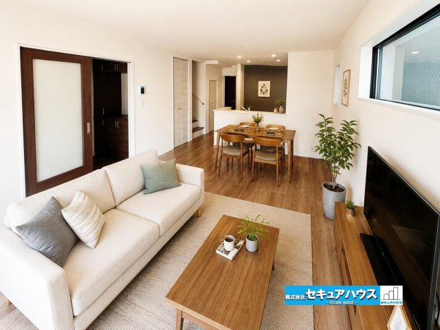 【完成しました！】名古屋市南区南野町2丁目　全4棟の居間・リビング|【LDKイメージ】
※家具はイメージです。
◆日当たりが良く温かい広々リビングは家族の団らんスペースになります。
