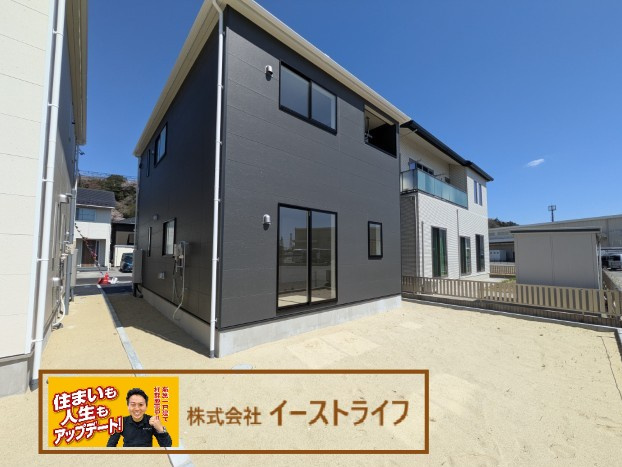 【新築戸建】　いわき市泉滝尻第1　全2棟の外観|２号棟写真　完成いたしました。随時ご案内できます！お気軽にご連絡ください！（担当：梶田　Tel：080-9052-9009）