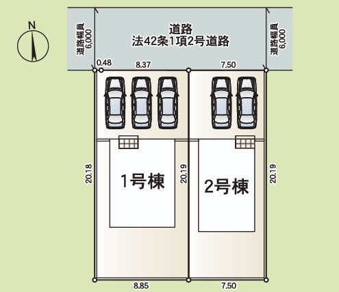 【新築戸建】　いわき市泉滝尻第1　全2棟の区画図|区画図です。ご参照ください。