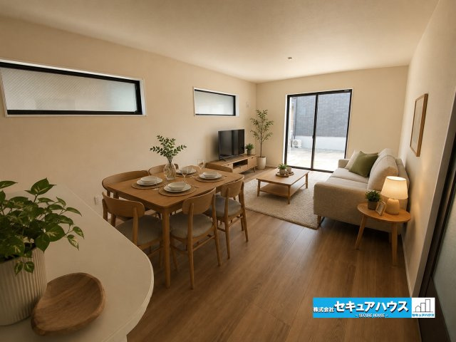 【完成】名古屋市南区南野町2丁目　全4棟の居間・リビング|【LDK】※家具はイメージになります。
◆日当たりが良く温かい広々リビングは家族の団らんスペースになります。