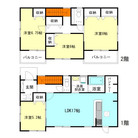 【間取り】 | リーブルガーデン.S安中市古屋ー① | 全居室南向き＋モダンな洋室仕様！
キッチンには大容量パントリー収納付き！
