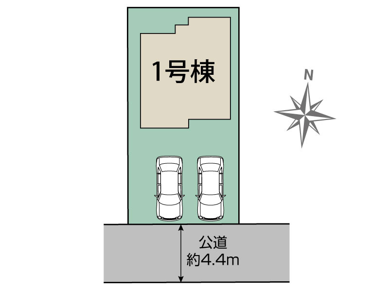 【本日ご案内可能】日進市岩崎町元井ゲ　全1棟の区画図|全体区画数｜全1棟
◆駐車2台可能！(但し、車種による)
◆前面道路幅員4.4ｍで車通り少ないため駐車も楽々です。
◎まずは、お気軽にお問い合わせください。現地を案内しながら周辺環境も見て頂けます。　