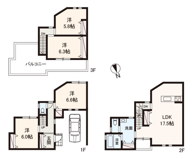 【間取り】 | 堺市西区上野芝向ヶ丘町6丁　新築戸建 | 収納たっぷり4LDKの間取り！ビルトイン車庫1台分有(車種による)。広々バルコニー付きで暮らしの楽しみが広がります。