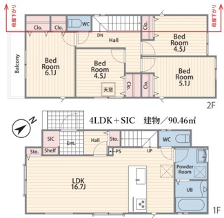 【間取り】 | 【仲介手数料無料！！】町田市真光寺1丁目　新築戸建て（全1棟）1号棟　3790万円 | 4LDK＋SIC　建物面積／90.46㎡