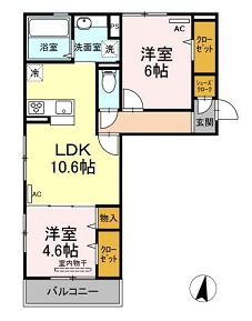 広島市安佐北区可部南４丁目のアパートの間取り