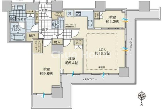 Wコンフォートタワーズイーストの間取り|15階部分・角部屋住戸につきまして日当り・通風・眺望良好。新規リフォーム施工が完了致しましたのでいつでも内覧が可能です。