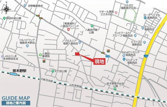 新築戸建・新築建売　福島市笹木野大金谷尻　野田小・野田中の地図|現地案内図
