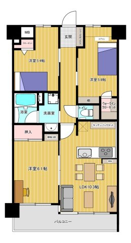 エグゼK&KⅠの間取り|3LDK 図面内の家具はレイアウト例です