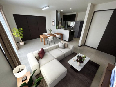 【居間・リビング】 | 東広島市八本松飯田八丁目　戸建 | ※CG加工により家具を設置した画像です。現況優先