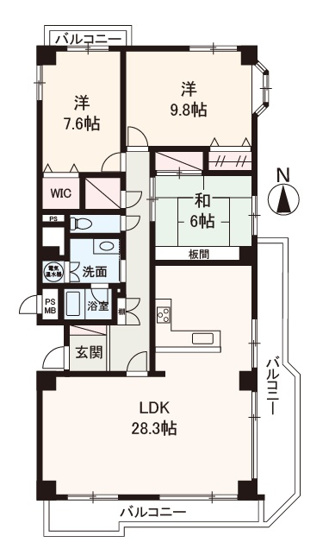 【間取り】 | 北千里セントポリア | 三面バルコニー付き角住戸！116平米超の大型3LDKリフォーム物件。内覧をご希望の際はお気軽にお電話ください！