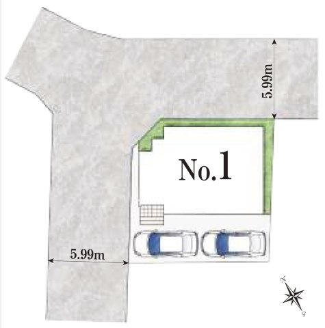 所沢市けやき台1丁目・全1棟　新築一戸建　の区画図|縦列2台駐車可能。