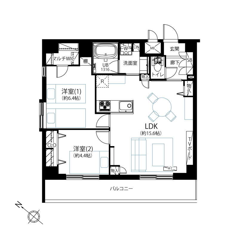 マンションアクロス西巣鴨の間取り|マンションアクロス西巣鴨：南西向き角部屋につき陽当り・眺望・通風良好！全居室収納・窓が付いた２ＬＤＫ家具・エアコン付きリノベーション物件です！