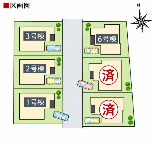 武蔵村山市三ツ木1丁目　新築戸建全6棟の区画図