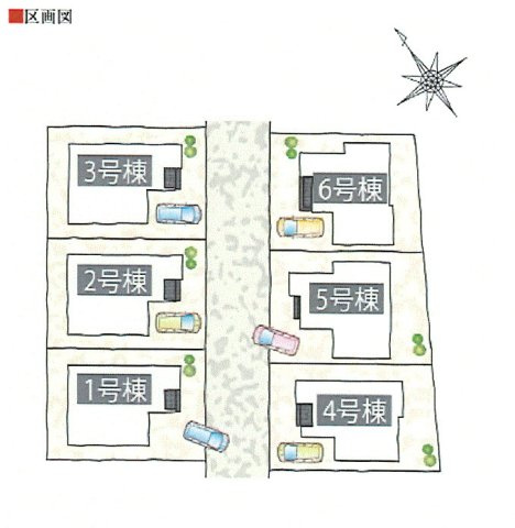 武蔵村山市三ツ木1丁目　新築戸建全6棟の区画図