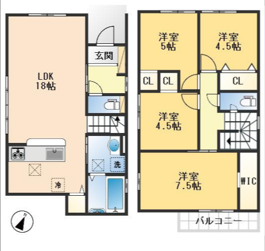 豊中市春日町２丁目　新築戸建の間取り