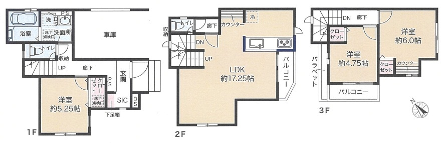 松戸市竹ヶ花新築戸建【北部小学校:10分】の間取り|3LDK