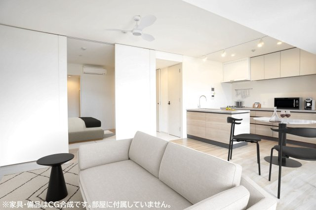 プライムメゾン亀戸の居間・リビング|※家具・備品はCG合成です。部屋に付属していません。