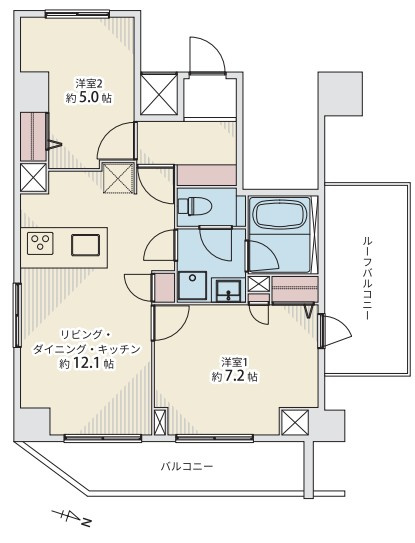 アイル赤羽サウスの間取り|アイル赤羽サウス：最上階・北東向き角部屋につき眺望良好！全居室収納・窓が付いた２ＬＤＫリノベーション物件です！