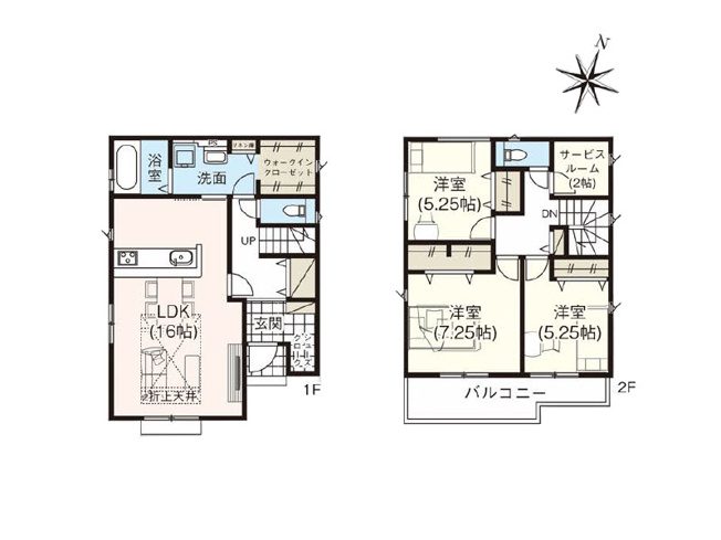 【間取り】 | 川越市砂新田2丁目　新築一戸建住宅　全10棟　(ふじみ野店) | 3号棟/収納多く、スッキリ暮らしやすい3LDK！趣味用品の収納に便利なサービスルーム、洗面室と繋がり使い勝手の良いWIC付です。※図面を基に作成しています。現況と異なる場合は現況を優先いたします。