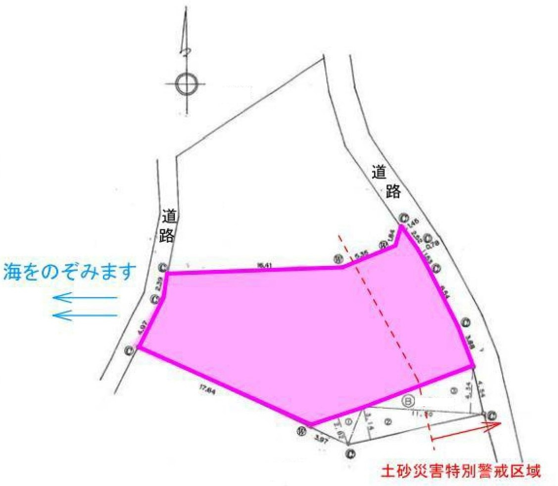 海見え！西側から海を臨むの土地図|変形地