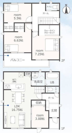 【間取り】 | 豊橋市高師町 59-2期 新築一戸建て 1号棟 | 効率的かつ暮らしのことをしっかり考えた間取りです