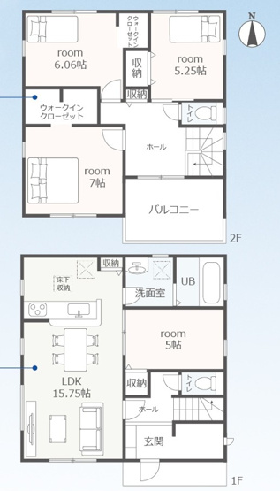 【間取り】 | 豊橋市高師町 59-2期 新築一戸建て 2号棟 | 効率的かつ暮らしのことをしっかり考えた間取りです