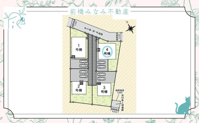 【新築平屋】高崎市金古町第16　４号棟(全４棟)　クレイドルガーデン　新築建売分譲の区画図