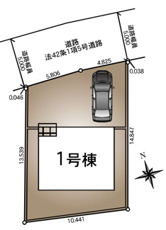 【区画図】 | 【仲介手数料無料！！】川崎市麻生区東百合丘1丁目　新築戸建て（全1棟）1号棟　5080万円 | 土地面積：147.95㎡（44.75坪）