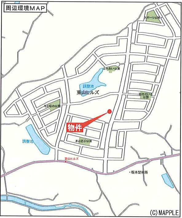 【建築条件なし売地】　郡山市田村町東山1丁目　守山小・守山中の地図|現地案内図