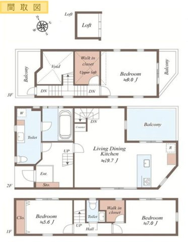 無垢フローリング・天井　こだわり満載の注文住宅をリノベーションの間取り|間取り