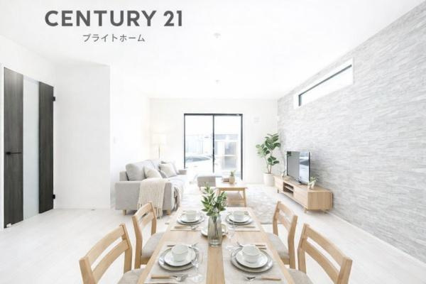 横浜市鶴見区寛政町の新築一戸建の居間・リビング|窓からは明るい光が差し込みます！
電気をつけなくても明るいです。
※家具等はCGでの参考レイアウトです。

