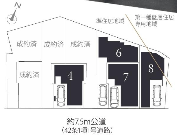 横浜市中区本牧間門の新築一戸建の区画図|閑静な住宅地にございます！
是非現地へお越しください！