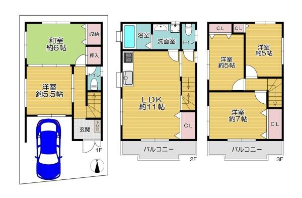【間取り】 | 大阪市鶴見区鶴見1丁目　中古戸建