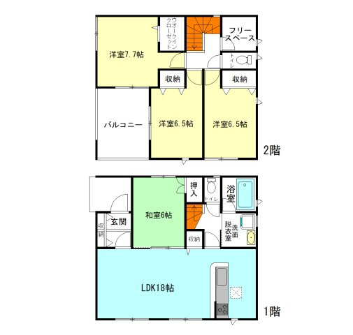 【間取り】 | クレイドルガーデン前橋市青柳町第28ー⑧ | 全居室6帖以上のゆったり間取り！
ウォークインクローゼットやフリースペース付き！