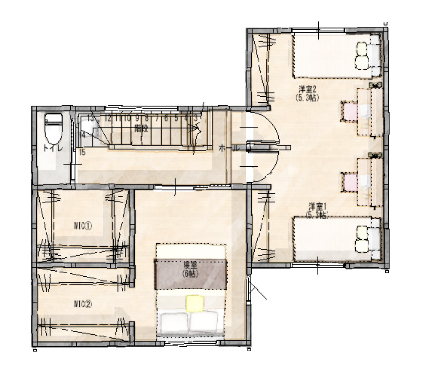南国市大そね甲　新築戸建の間取り|2F　44.71㎡　（約13.52坪）