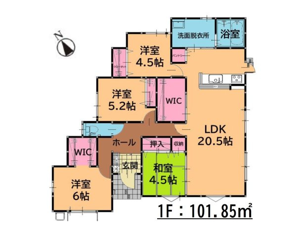 那珂川市片縄西5丁目第4-1棟（1号棟）の間取り