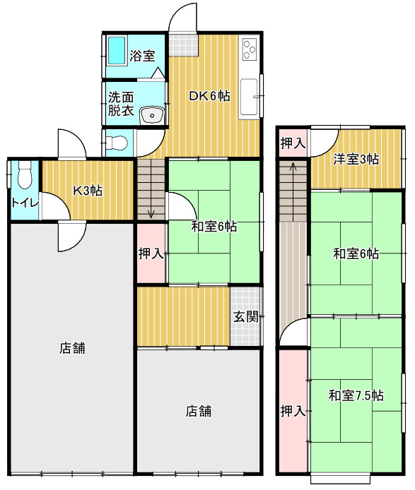笠岡市中央町中古住宅、店舗の間取り