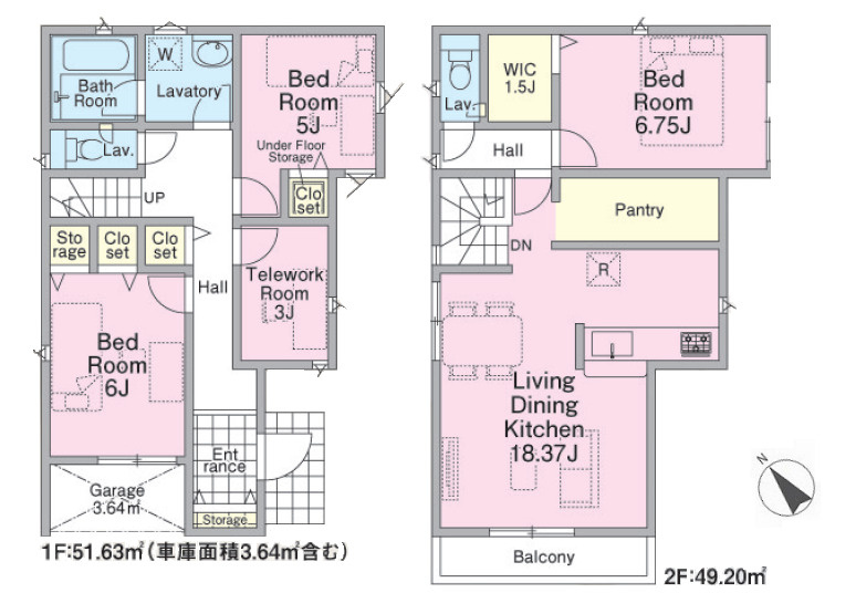 和光市下新倉4丁目　始発駅×ZEH水準　制震住宅　全2棟の間取り|2号棟　3LDK+S+WIC　土地面積93.76m2　建物面積100.83m2
