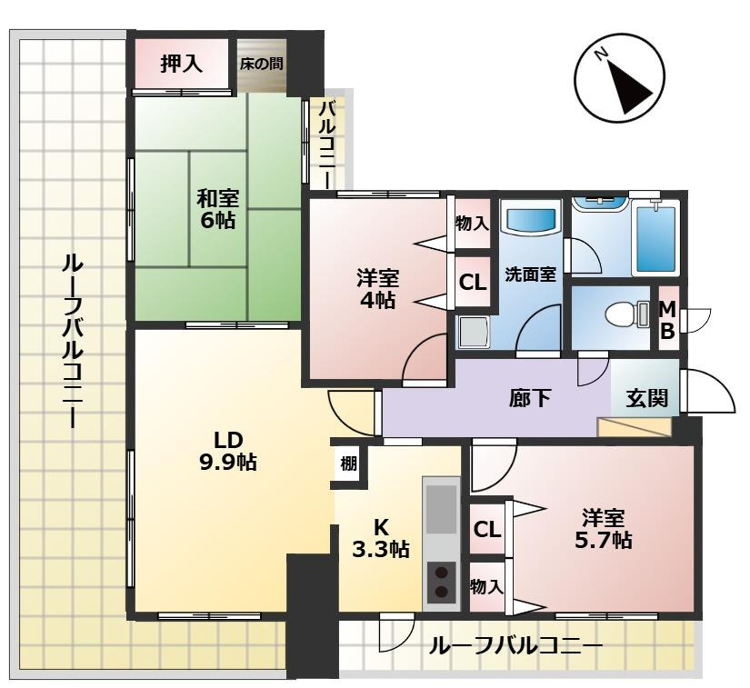 ライオンズマンション久喜南の間取り|お洗濯やプチアウトドアなど使い分けができる３つのバルコニーを完備♪