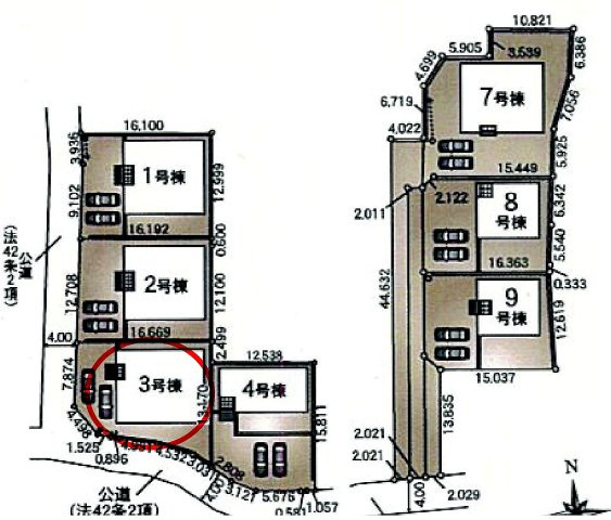 クレイドルガーデン前橋市青柳町第28　3号棟（平屋）の区画図|駐車場2台ご用意しています！
並列駐車なので、車の出し入れもしやすいですよ！