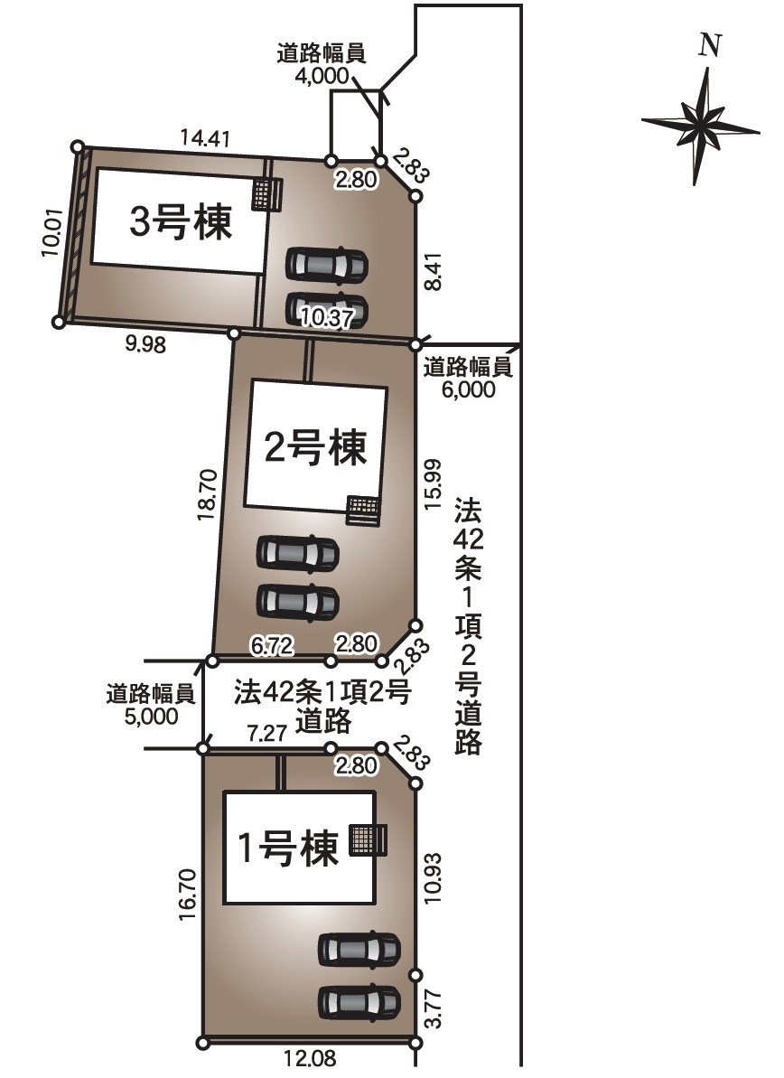 【Cradle garden】小山市横倉 第4-1期 全3棟の区画図