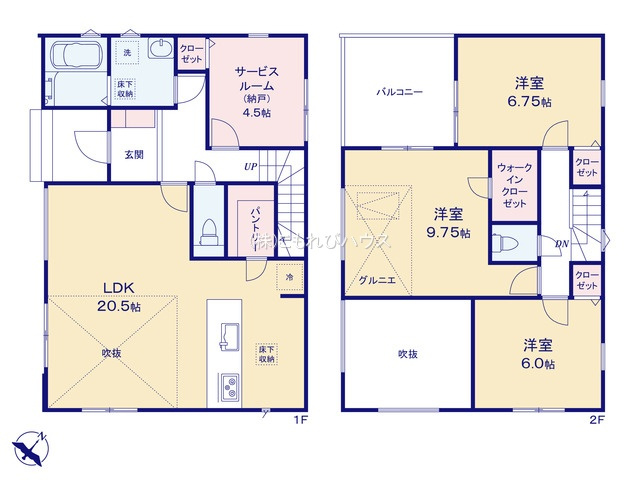 上尾市浅間台418①　新築一戸建ての間取り|上尾市浅間台418①　新築一戸建て・3SLDK・土地面積175m2・建物面積110.54m2