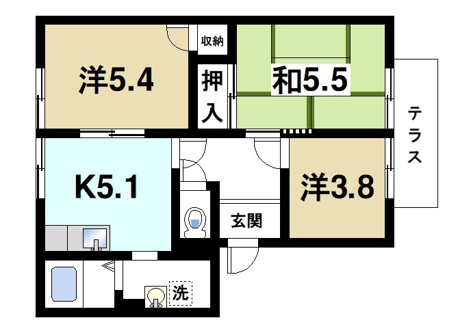 クレストコート（石上町）の間取り|3Kの間取り
