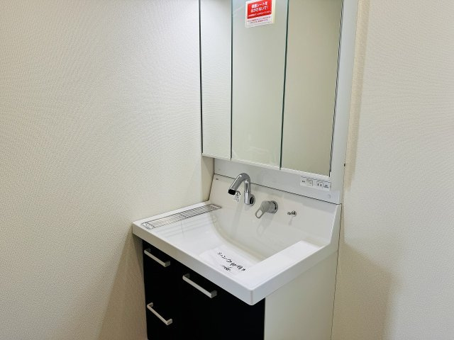 八王子市　川口町　平屋（新築一戸建て）２３ー３期の独立洗面台|～３面鏡付きの独立洗面台　細々している物をスッキリ収納出来ます～