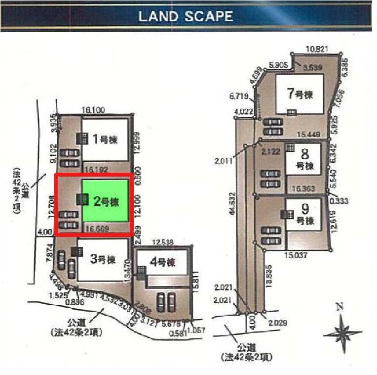 新築　前橋市青柳町第28　クレイドルガーデン　2号棟の区画図|2号棟　区画図　西側接道幅員約4ｍ
